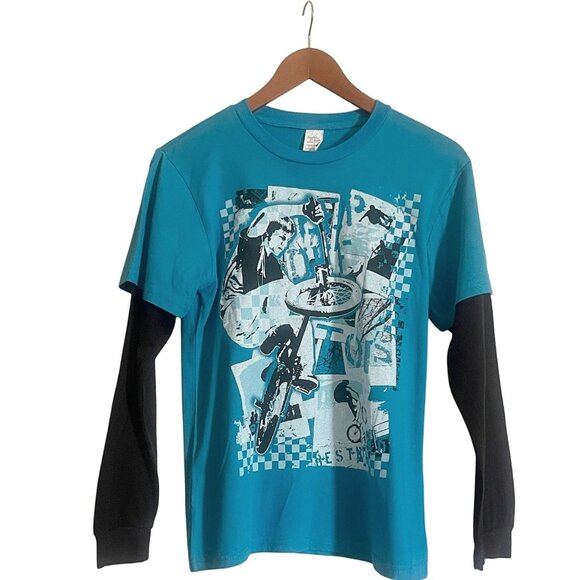 American Crusader Long Sleeve Boys Dirt Bike Motocross Rider Graphic T-Shirt L - Picture 1 of 4